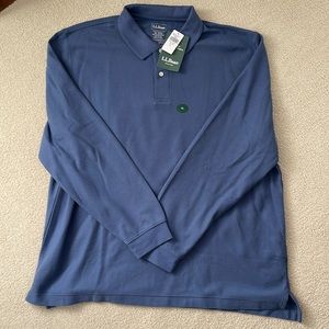 NWT Mens LL Bean blue long sleeve polo, XL